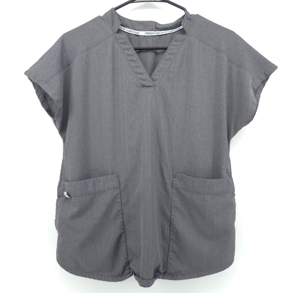 ClimateRight by Cuddl Duds Womens Scrub Top CD8324893‎ XS Grey Heather Pocket